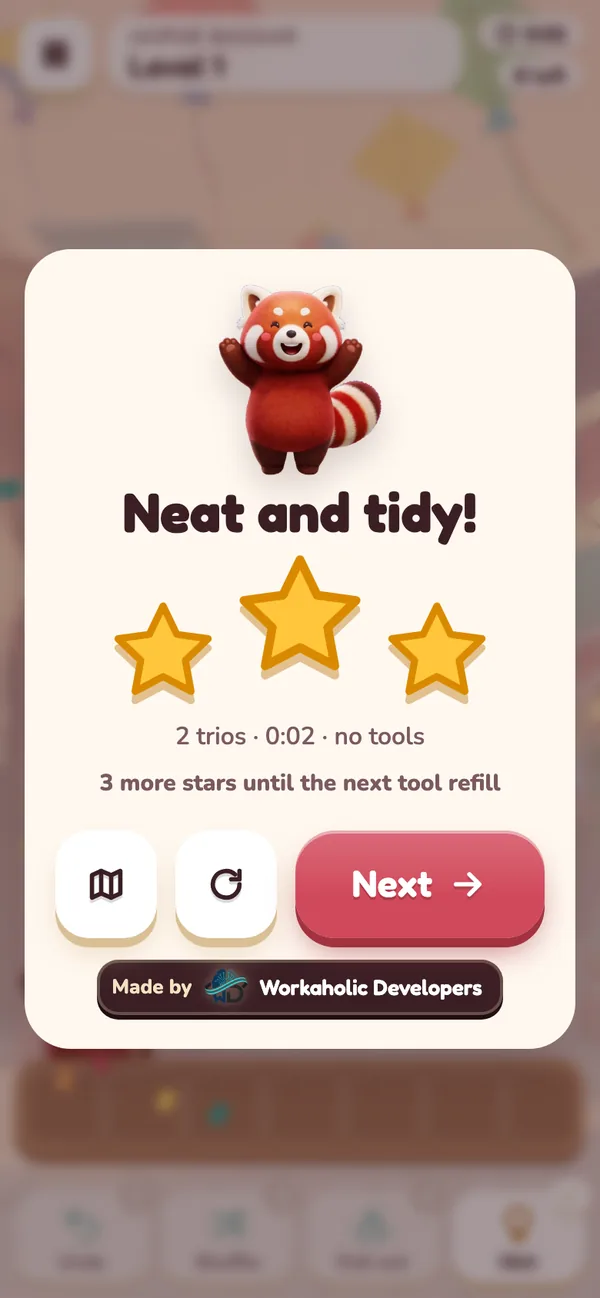 Mochi cheering on the three-star results screen